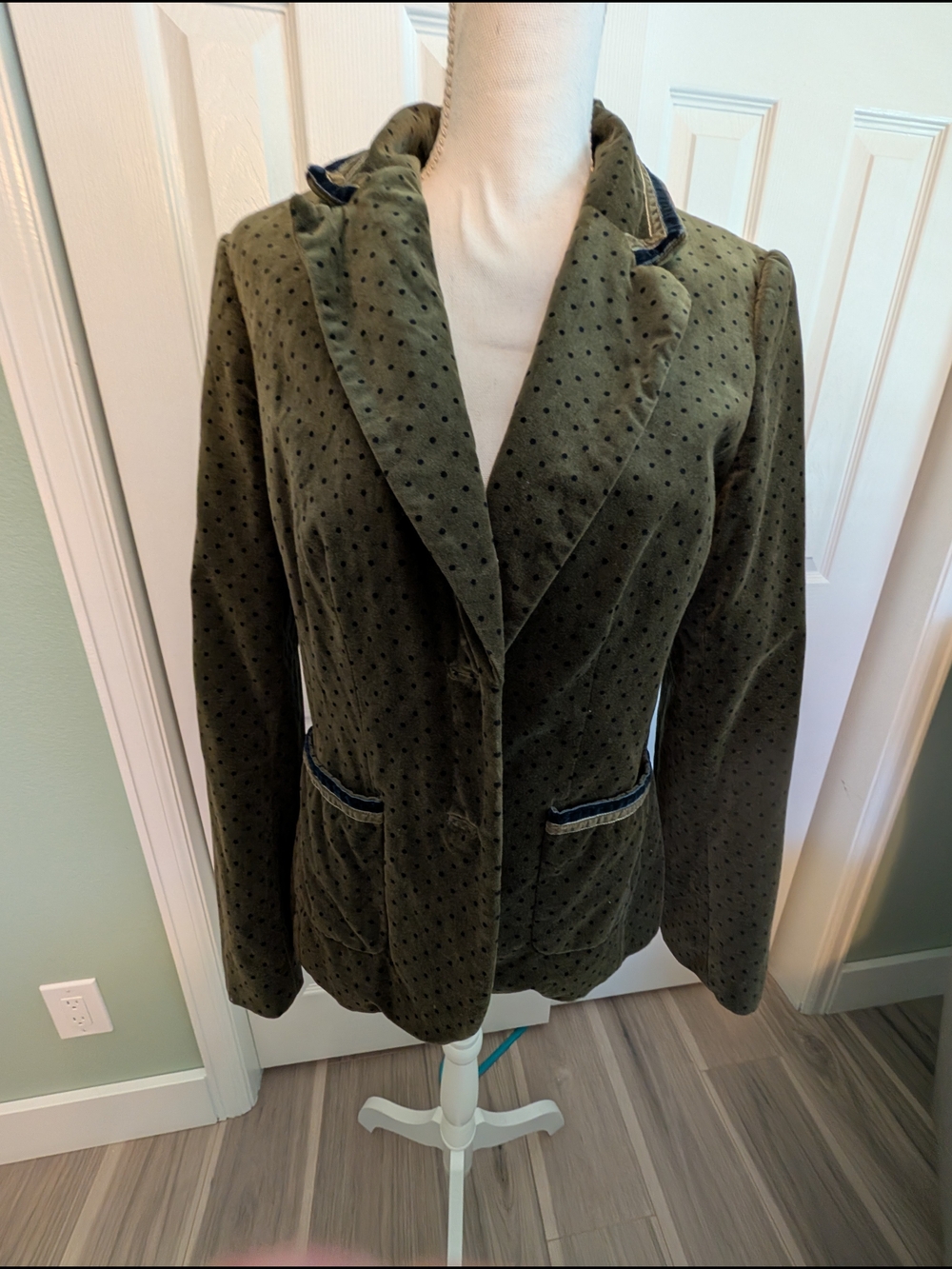 Boden Olive Green Velvet Polka Dot Blazer